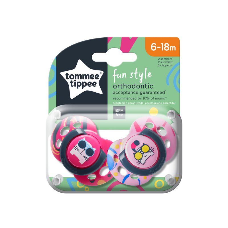Tommee tippee - set suzete pisica 6-18 luni, 2 buc, ortodontice, de zi din silicon