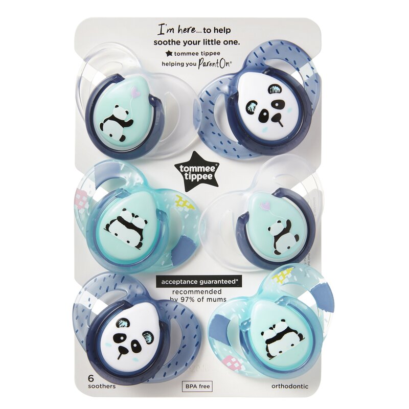 Tommee tippee - set suzete anytime , 6-18 luni, 6 buc, ortodontice din silicon, albastru/verde