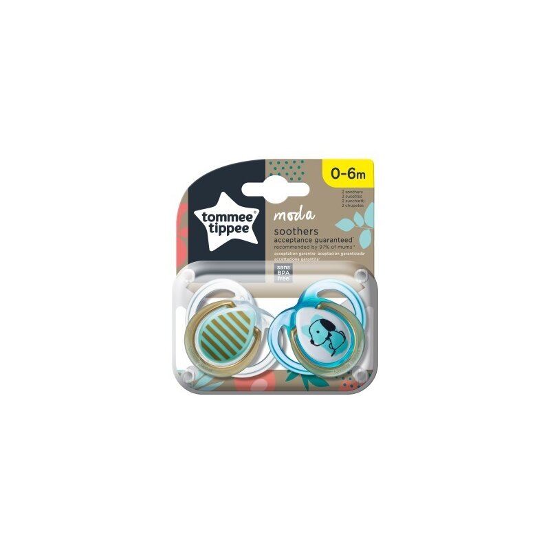 Tommee tippee - set suzete ortodontice , moda , 2 buc din silicon, maro/turcoaz