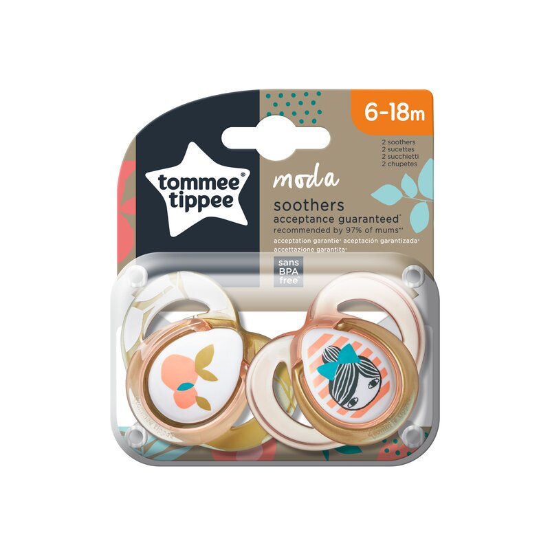 Tommee Tippee - Set suzete Moda , 6-18 luni, 2 buc, Ortodontica din Silicon, Alb/Portocaliu