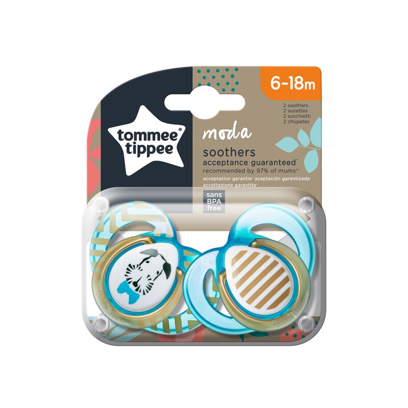 Tommee Tippee - Set suzete Moda , 6-18 luni, 2 buc, Ortodontica din Silicon, Alb/Turcoaz