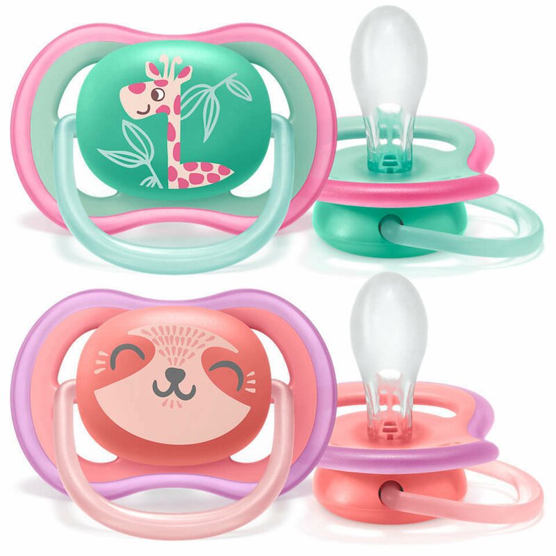 Philips avent - set suzete , ultra air , 2 buc, 18 luni+ din silicon, multicolor