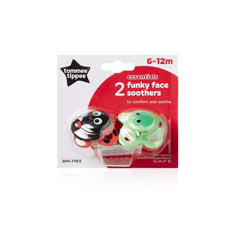 Tommee tippee - suzete funky face, 6-12 luni, 2 buc, rosu/verde