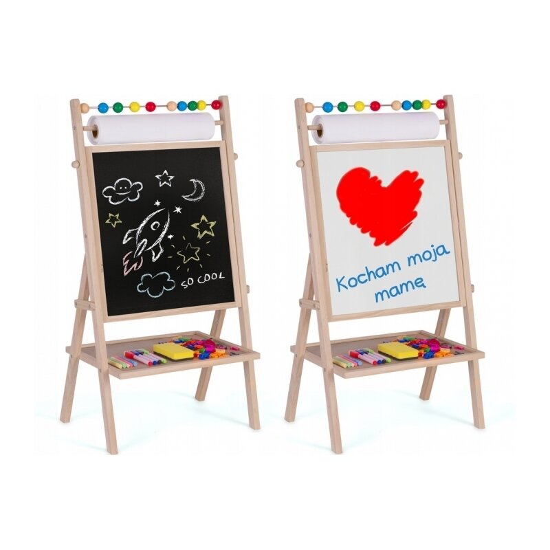 Tabla educationala cu doua fete si accesorii Ricokids RK-802, 78 x 44 x 29 cm, Natur