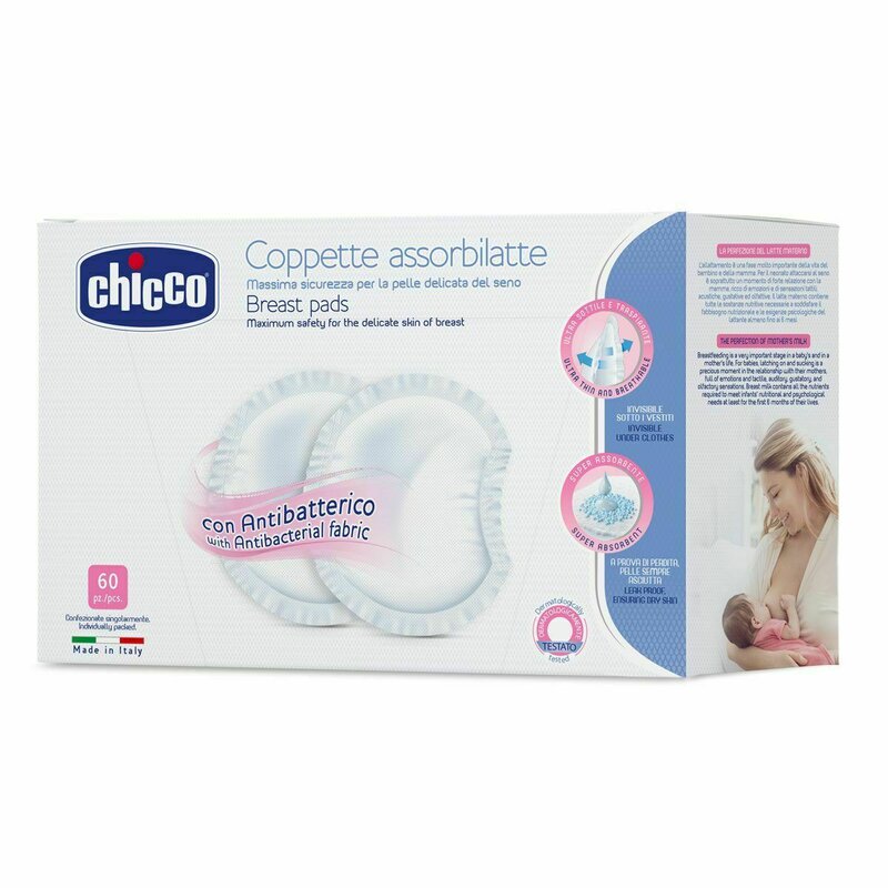 Tampoane pentru san, Chicco, Din bumbac moale, Hipoalergenice, 60 buc, Alb