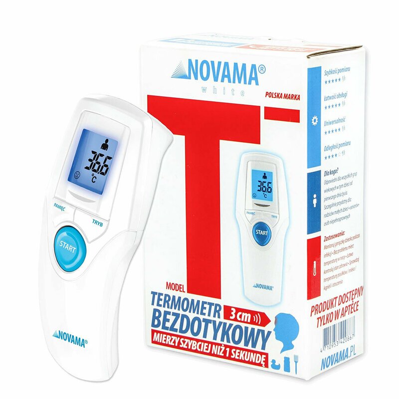 Termometru non-contact Novama White T1S, memorie pentru 30 de masuratori, iluminare ecran, mod...