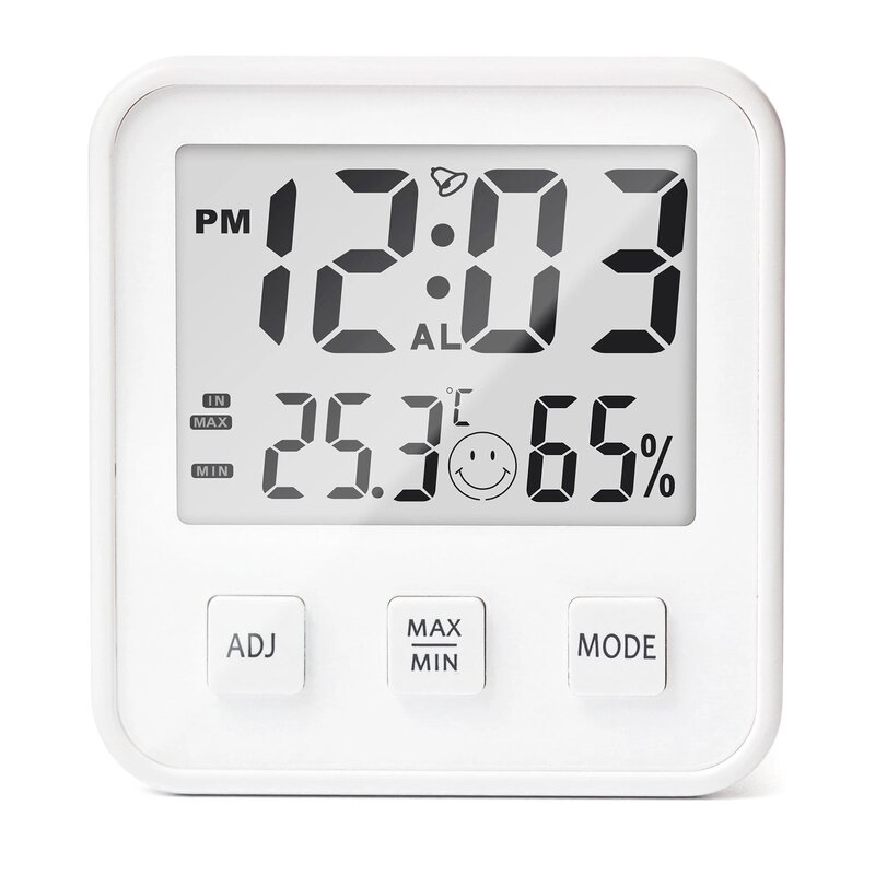 ceas de perete cu termometru si higrometru Vitammy - Termometru si higrometru de camera Hygro, Statie meteo, Ceas, Alarma, Indicator confort, Alb