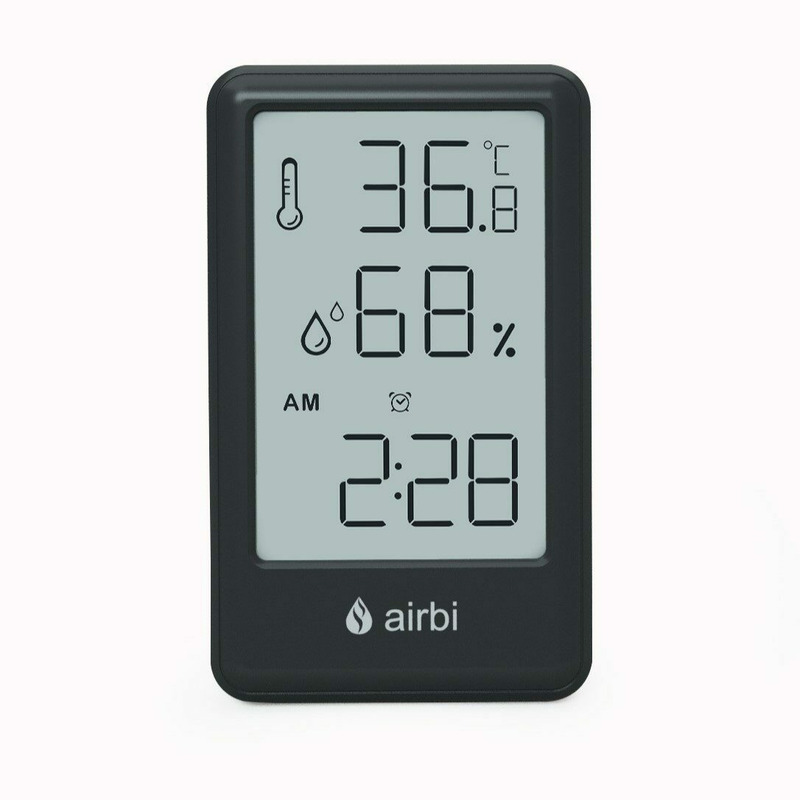 Termometru si higrometru, AirBi, Frame Bl1051, Digital, De camera, Cu ceas cu alarma, Memorie, Suport expandabil, Negru