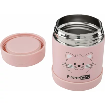 Termos, FreeON, Pentru alimente solide, Din otel inoxidabil, Mentine cald pana la 12 ore si rece pana la 24 ore, Pink Kitty