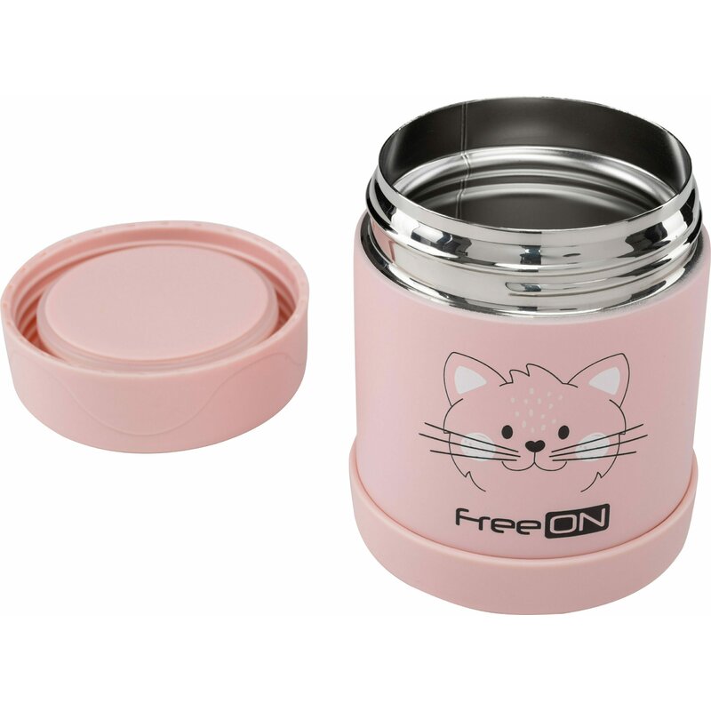 Termos, FreeON, Pentru alimente solide, Din otel inoxidabil, Mentine cald pana la 12 ore si rece pana la 24 ore, Pink Kitty