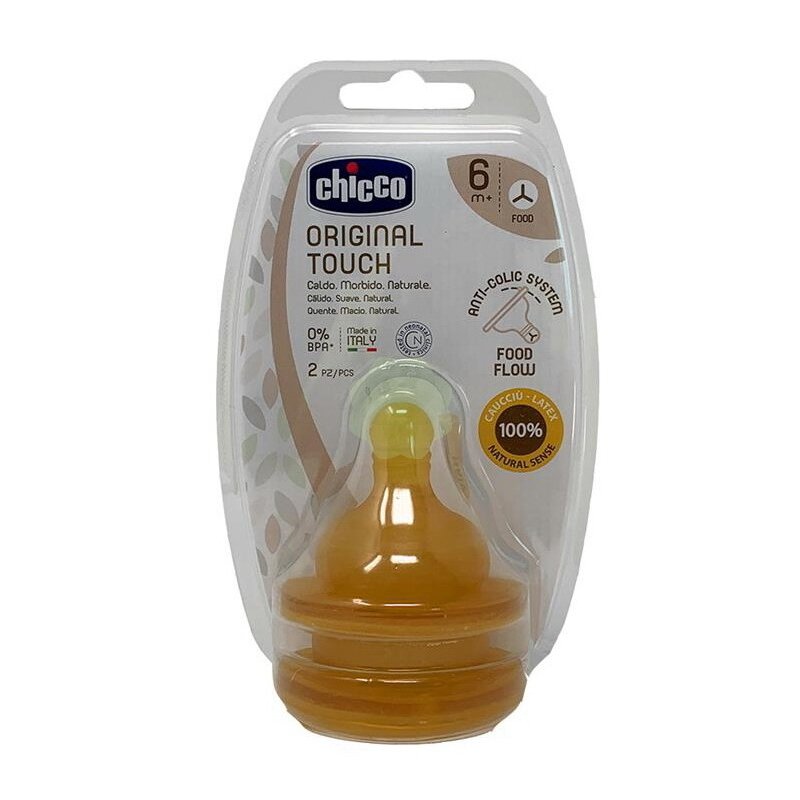 Tetina fiziologica Chicco Original Touch, cauciuc, hrana groasa, 2buc, 6luni+