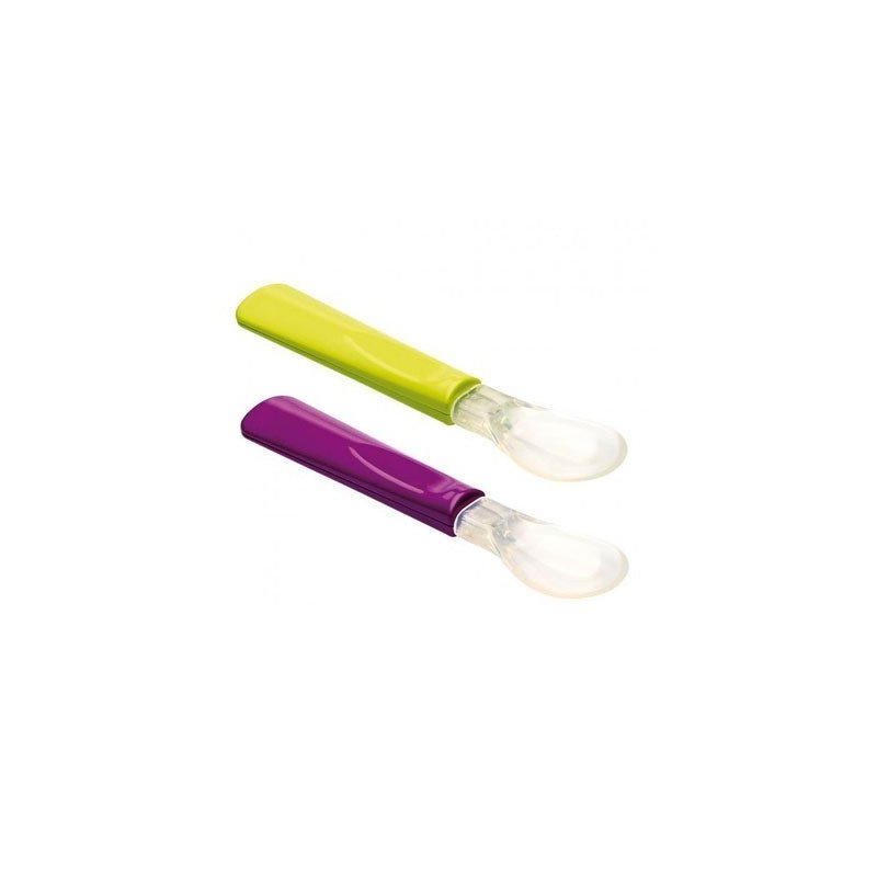Thermobaby - set 2 lingurite cu varf din silicon verde, mov