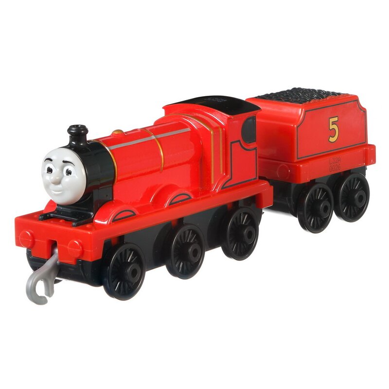 Mattel - Set de joaca Locomotiva James , Thomas and Friends , Cu vagon push along, Rosu