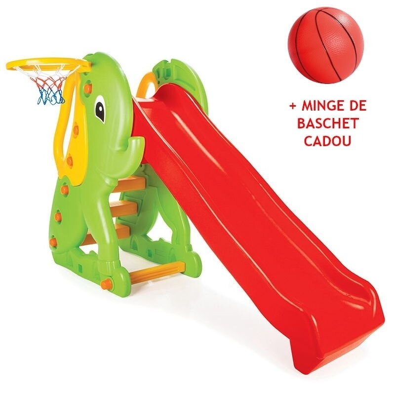 Pilsan - tobogan elephant cu cos de baschet, cu minge cadou