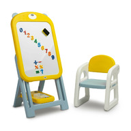 Tabla educationala cu scaunel, Toyz, Ted, Include magneti si markere, Inaltime reglabila, 50x44x68-100 cm, 3 ani+, Galben