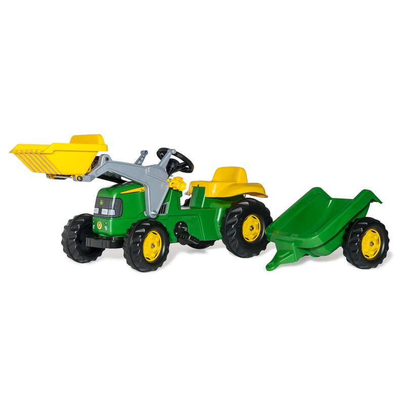 Tractor cu pedale, cupa si remorca, rollykid john deere, verde