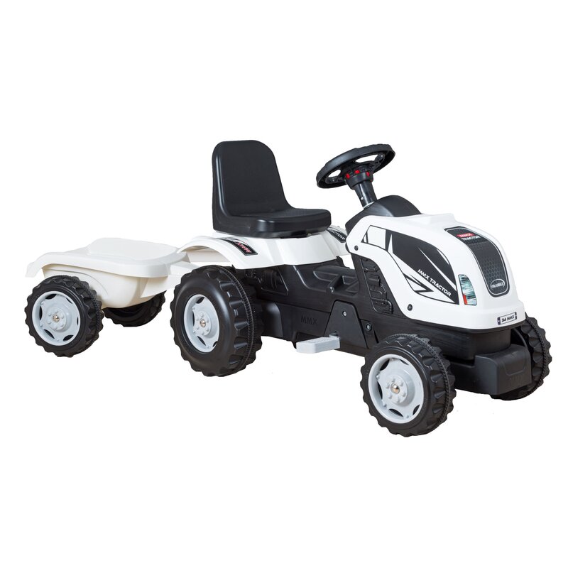 Micromax - tractor cu pedale si remorca mmx alb