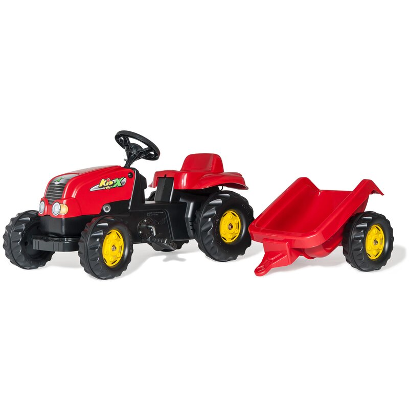 Tractor cu pedale si remorca, rollykid-x, rosu