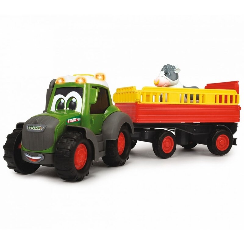 Tractor Dickie Toys Happy Fendt Animal Trailer cu remorca si figurina vaca