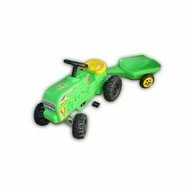 Tractor pentru copii, cu pedale si remorca, verde