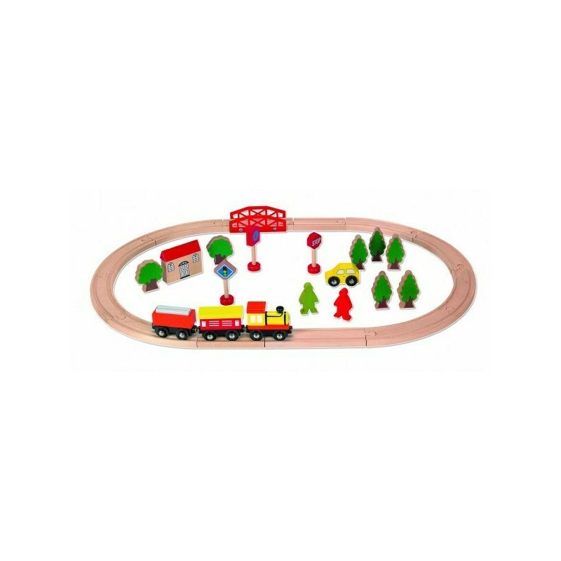 Rs toys - tren lemn cu sina inclusa si accesorii