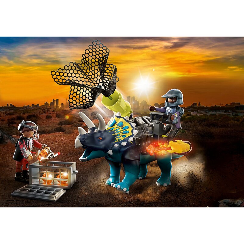 Playmobil - set de constructie triceratops - batalia pentru piatra legendara , dino rise
