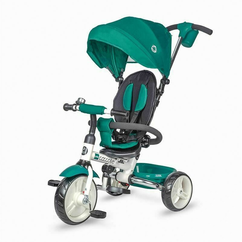 Coccolle - tricicleta urbio mecanism de pedalare libera, control al directiei, transformabila, scaun reglabil, turcoaz