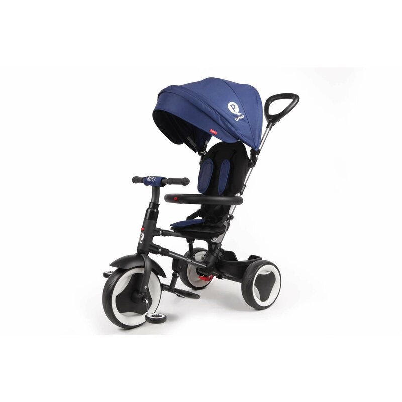 Tricicleta copii, Qplay, Rito Deluxe, 3 in 1, Pliabila, Cu suport de picioare, Control al directiei, Scaun reglabil, Pana in 25 kg, 10-36 luni, Albastru