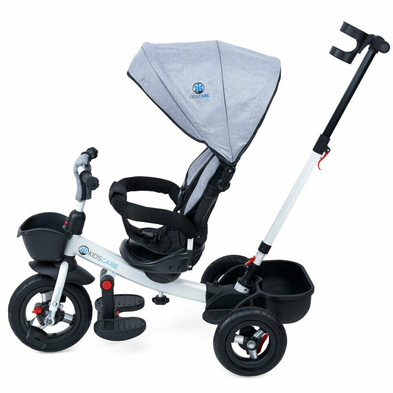 Kidscare - tricicleta evora mecanism de pedalare libera, suport picioare, control al directiei, spatar reglabil, rotire 360 grade, gri