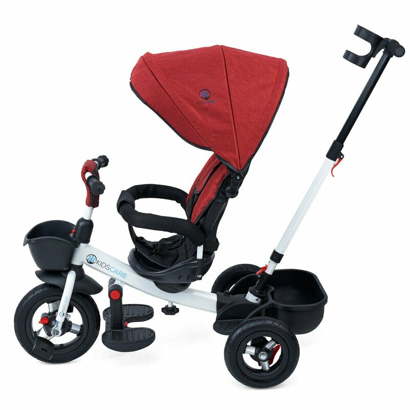 Kidscare - tricicleta evora mecanism de pedalare libera, suport picioare, control al directiei, spatar reglabil, rotire 360 grade, rosu