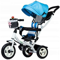 Tricicleta copii, cu sezut rotativ, cosulet de depozitare, mini geanta, Ecotoys, albastra