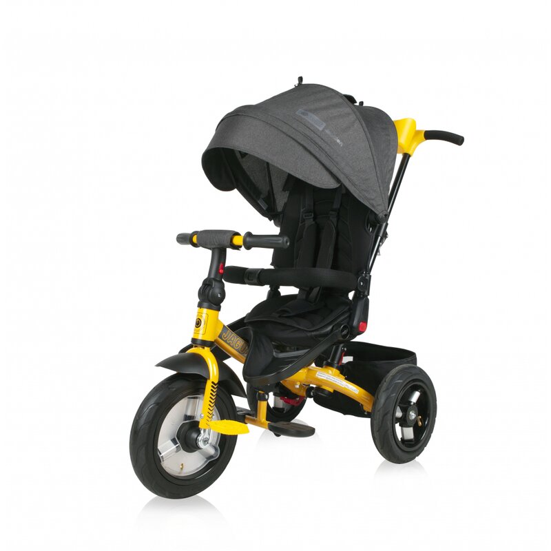 Lorelli - tricicleta jaguar air wheels suport picioare, control al directiei, rotire 360 grade, scaun reglabil, galben/negru