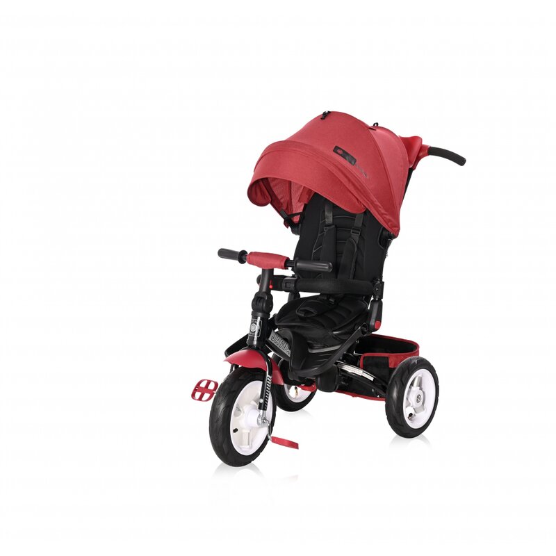 Lorelli - tricicleta jaguar air wheels suport picioare, control al directiei, rotire 360 grade, scaun reglabil, negru/rosu