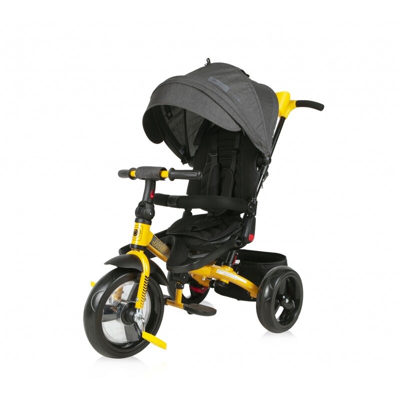 Lorelli - tricicleta jaguar eva wheels suport picioare, control al directiei, rotire 360 grade, scaun reglabil, galben/negru