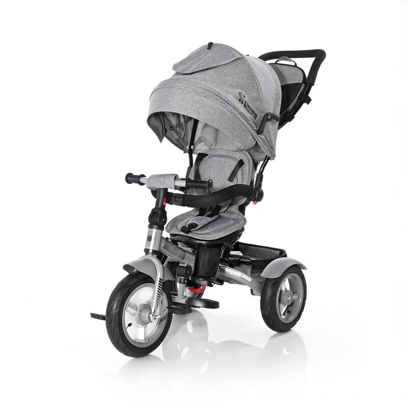 Lorelli - tricicleta neo air wheels suport picioare, control al directiei, rotire 360 grade, scaun reglabil luxe, gri
