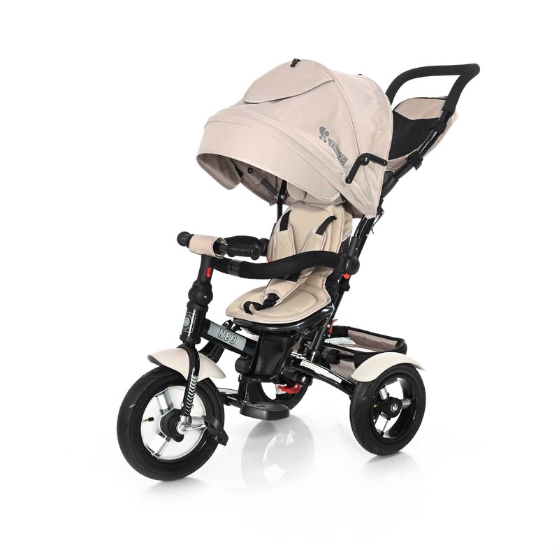Lorelli - tricicleta neo air wheels suport picioare, control al directiei, rotire 360 grade, scaun reglabil, bej