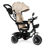 Tricicleta copii, Ecotoys, cu scaun rotativ, control parental, elemente detasabile, Beige