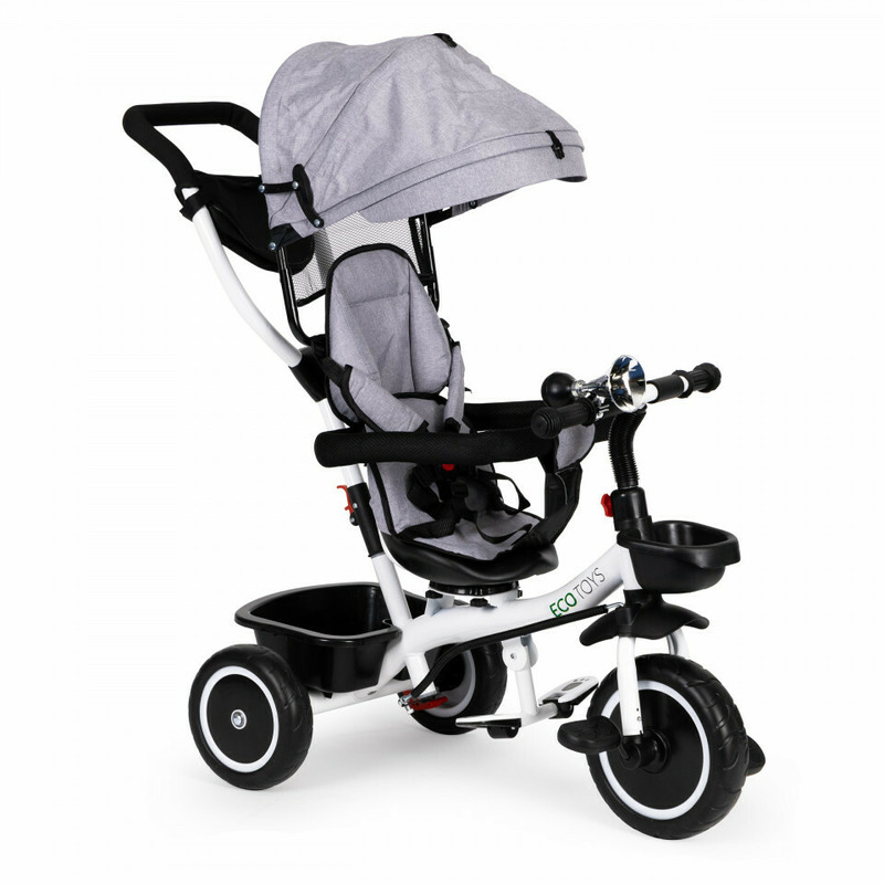 Tricicleta copii, Ecotoys, cu scaun rotativ, control parental, Gri