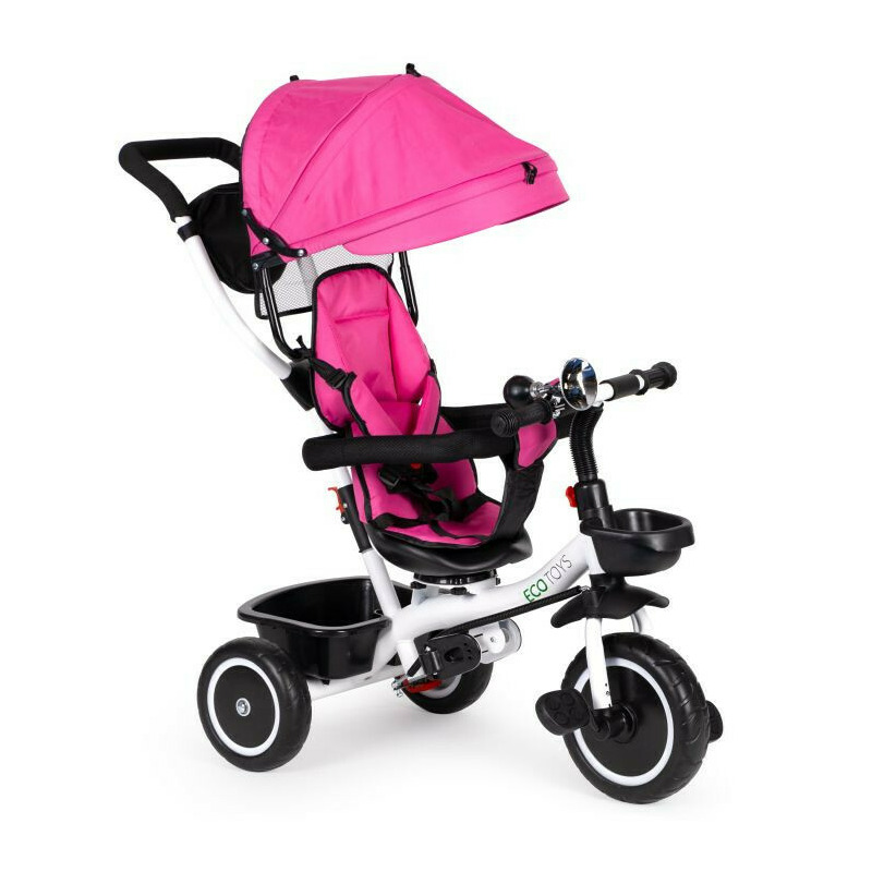Tricicleta pentru copii, Ecotoys, cu scaun rotativ, control parental, Roz