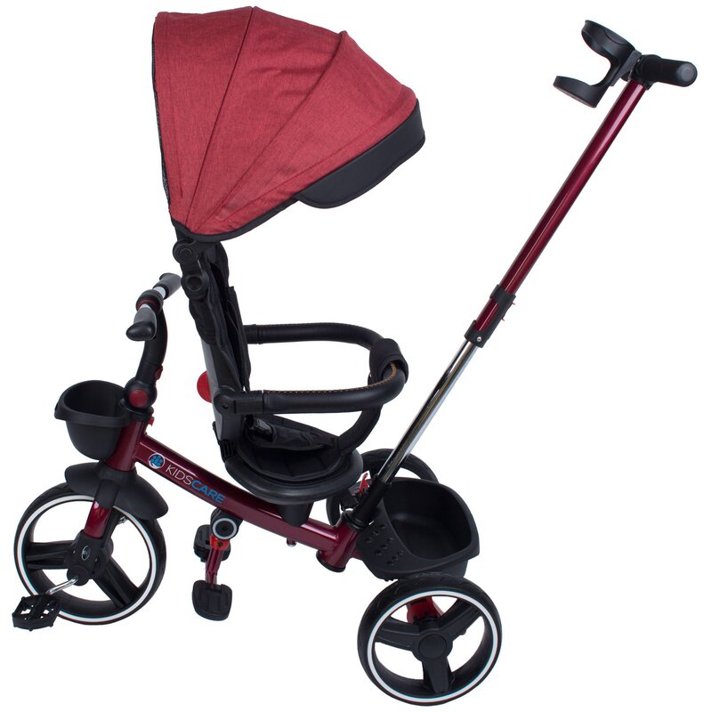 Tricicleta copii, Kids Carepliabila Impera rosu, scaun rotativ, copertina de soare, maner pentru parinti