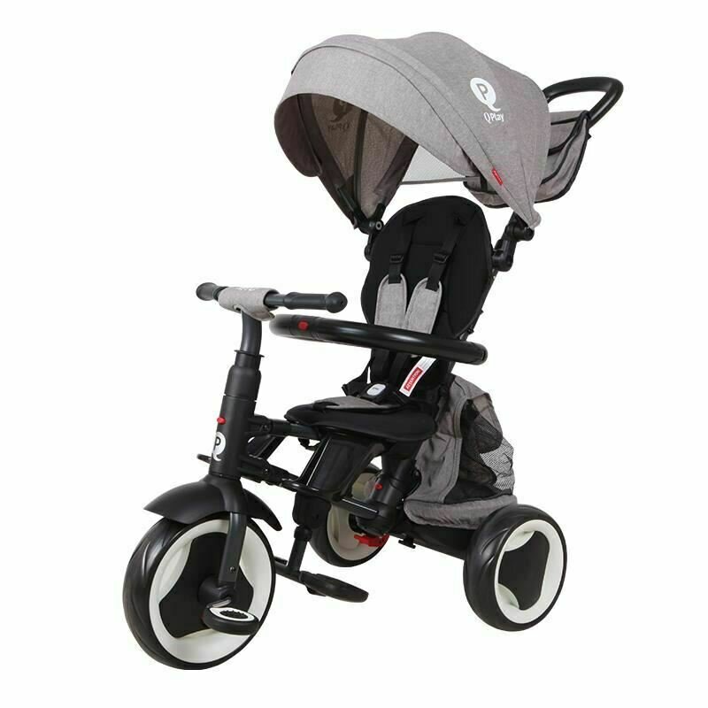 Qplay - tricicleta rito+ mecanism de pedalare libera, suport picioare, control al directiei, pliabila, gri