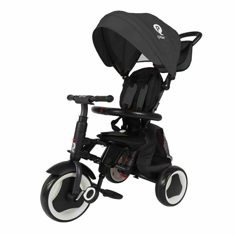 Qplay - tricicleta rito+ , mecanism de pedalare libera, control al directiei, pliabila, negru