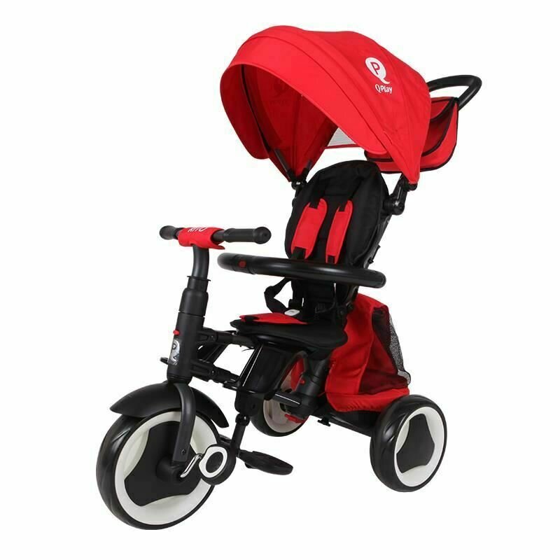 Qplay - tricicleta rito+ mecanism de pedalare libera, suport picioare, control al directiei, pliabila, rosu