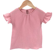 Tricou cu volanase la maneci pentru copii, din muselina, Blushing Pink , 18-24 luni