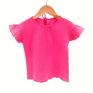 Tricou cu volanase la maneci pentru copii, din muselina, Pink Pop, 18-24 luni
