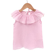 Tricou cu volanase pentru copii, din muselina, Magic Pink, 18-24 luni