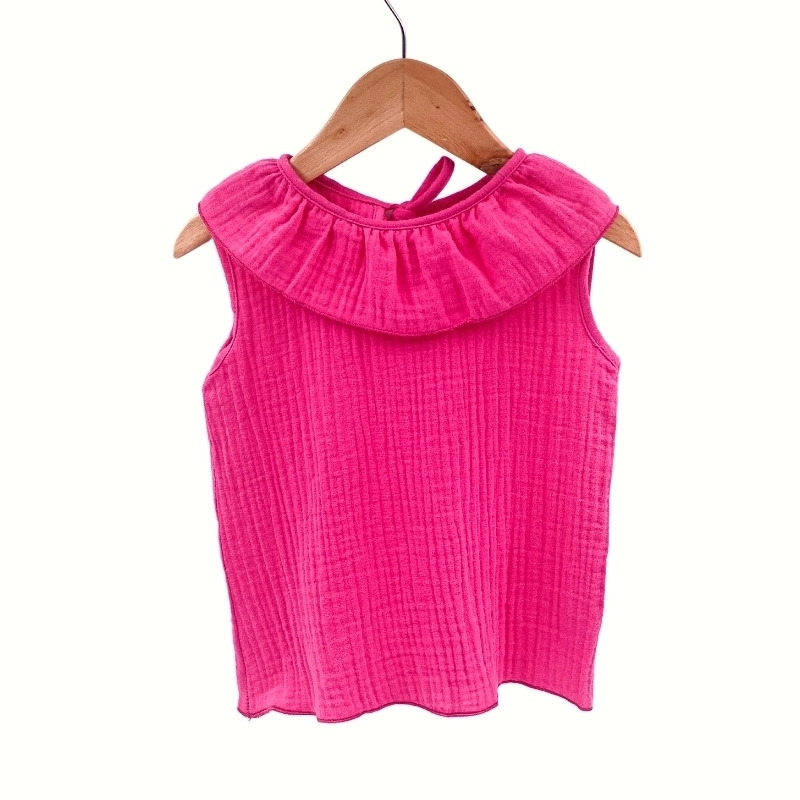 Tricou cu volanase pentru copii, din muselina, Pink Pop, 2-3 ani