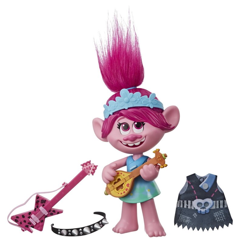 Hasbro - Figurina interactiva Poppy Pop To Rock , Trolls , Muzicala, Multicolor