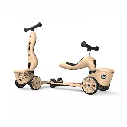 Trotineta copii cu sezut, suport jucarie, transformabila 2in1, HighwayKick 1 Lifestyle Leopard, 1-5 ani, pana la 50 kg, Scoot  Ride