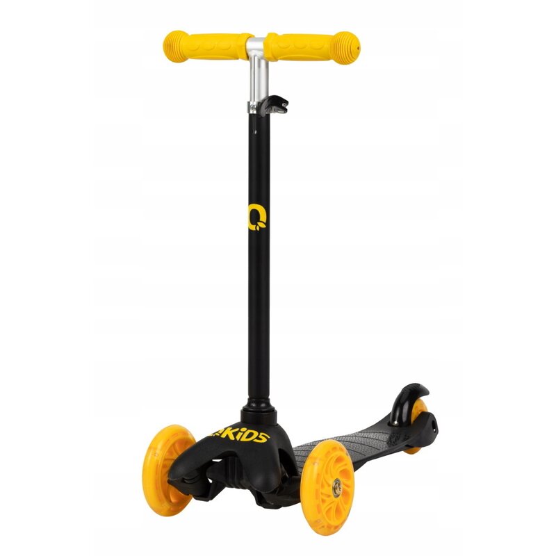 Trotineta cu 3 roti, qkids, lumis yellow, ghidon reglabil pe 3 trepte, flexbrake, rulmenti abec-7, platforma anti-alunecare, pliabil, sarcina maxima 25 kg